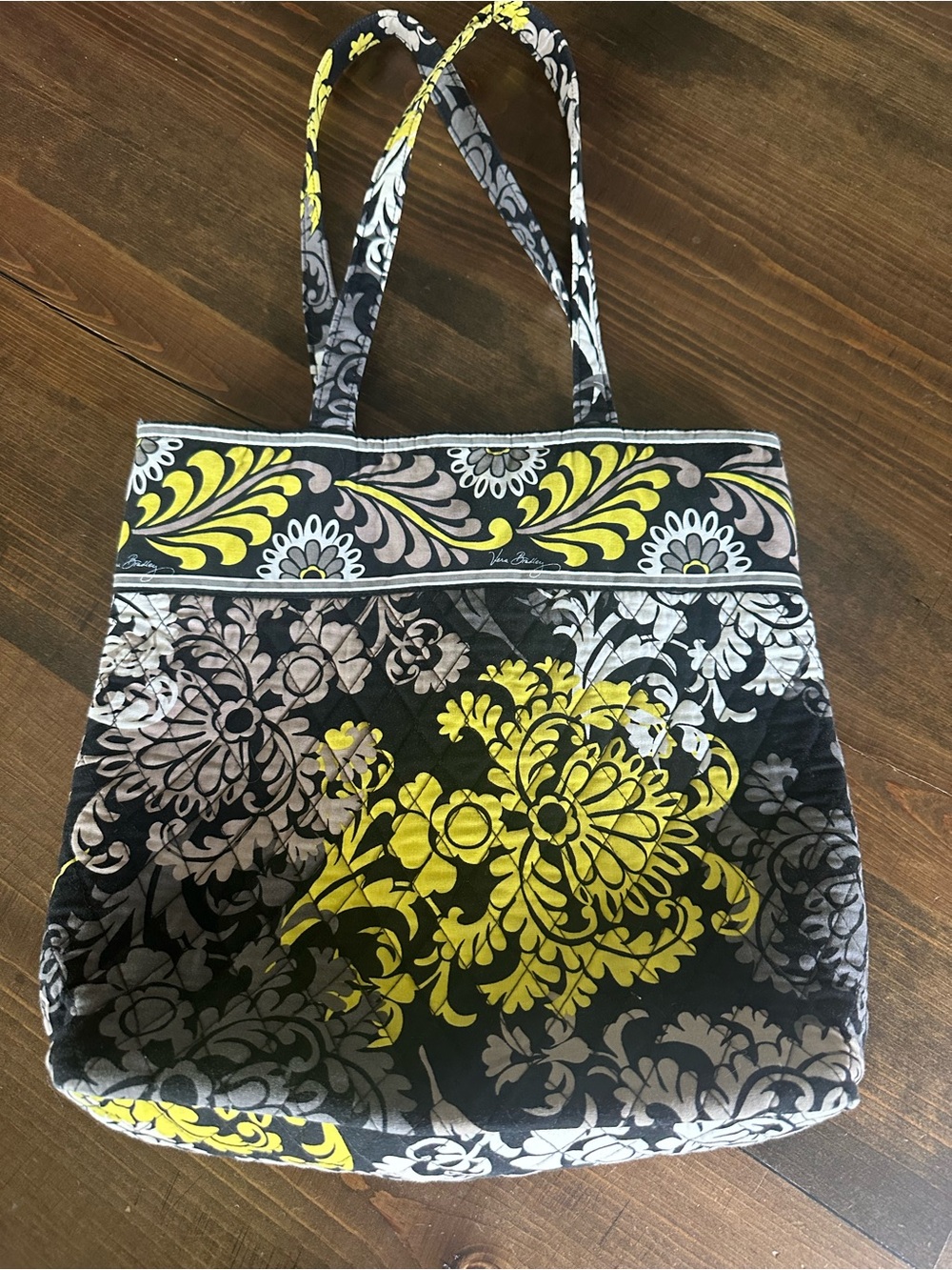 Vera Bradley Black, Yellow and Gray Quilted Floral Tote